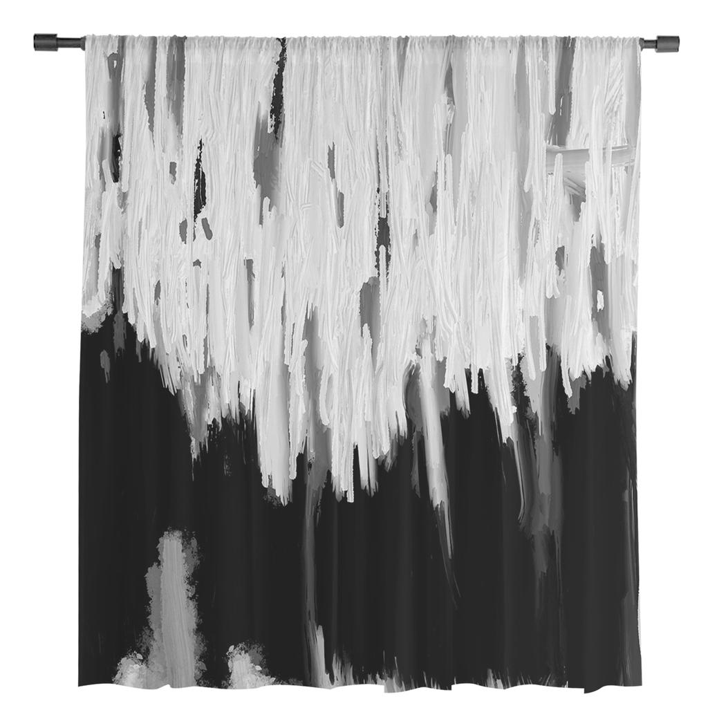 Black Oil Painting Abstract Texture Chiffon Sheer Curtains For Living Room Bedroom Decoration Window Tulle Curtains Drapes