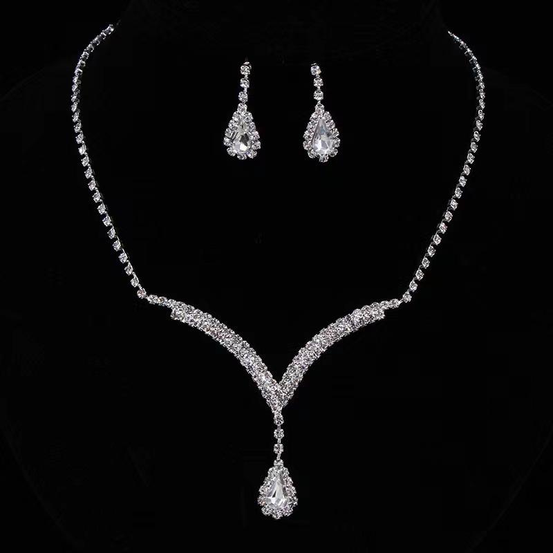 Korea Metal Claw Chain Rhinestone Wedding Necklace Bridal Necklace Earrings Jewelry Banquet Necklace Jewelry Set