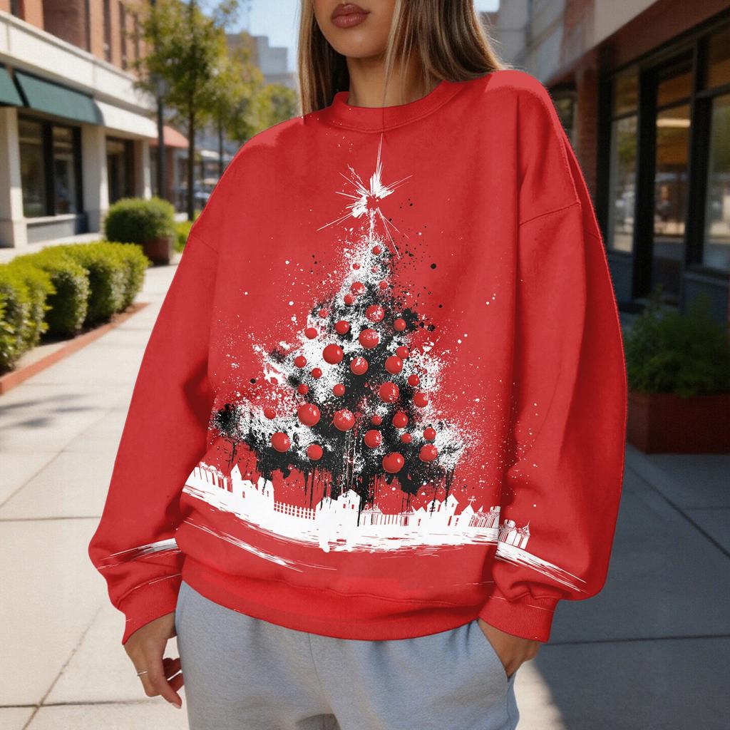 Women's Trendy Christmas Print Crewneck Sweatshirt Lightweight Casual Pullover Top