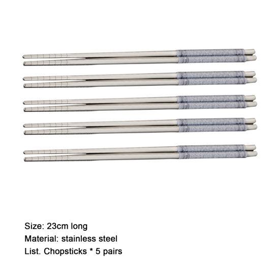 5 pares de palillos chinos de acero inoxidable elegantes antideslizantes con diseño de porcelana para comida