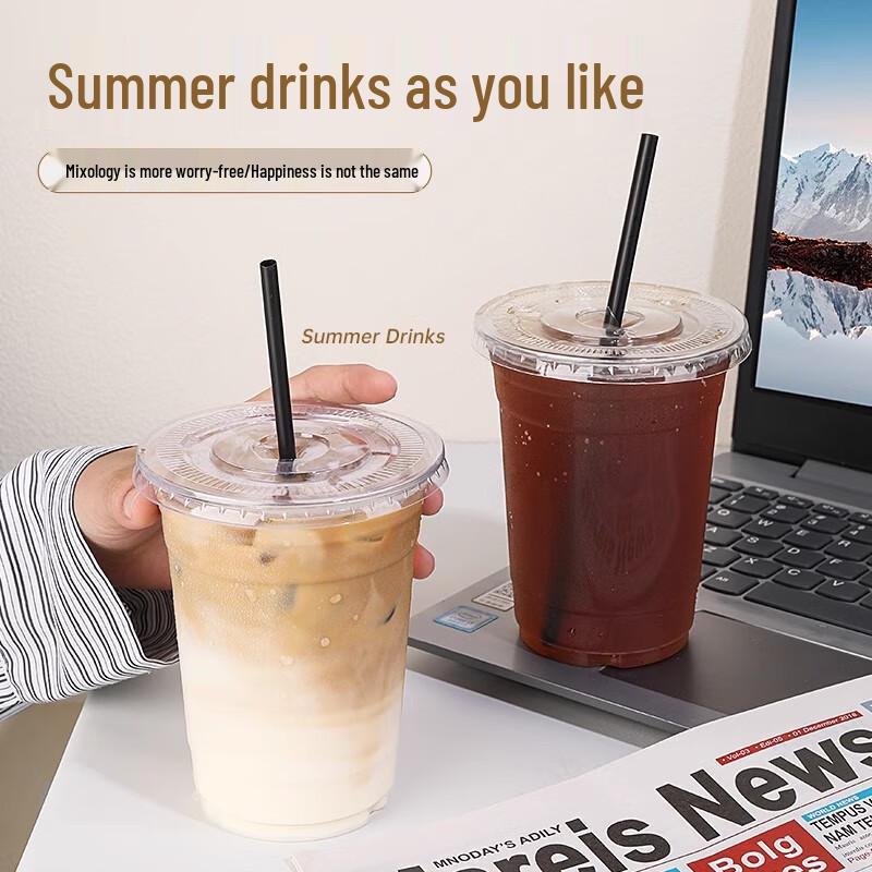 Disposable Plastic Milk Tea Cup Set with INS Stickers