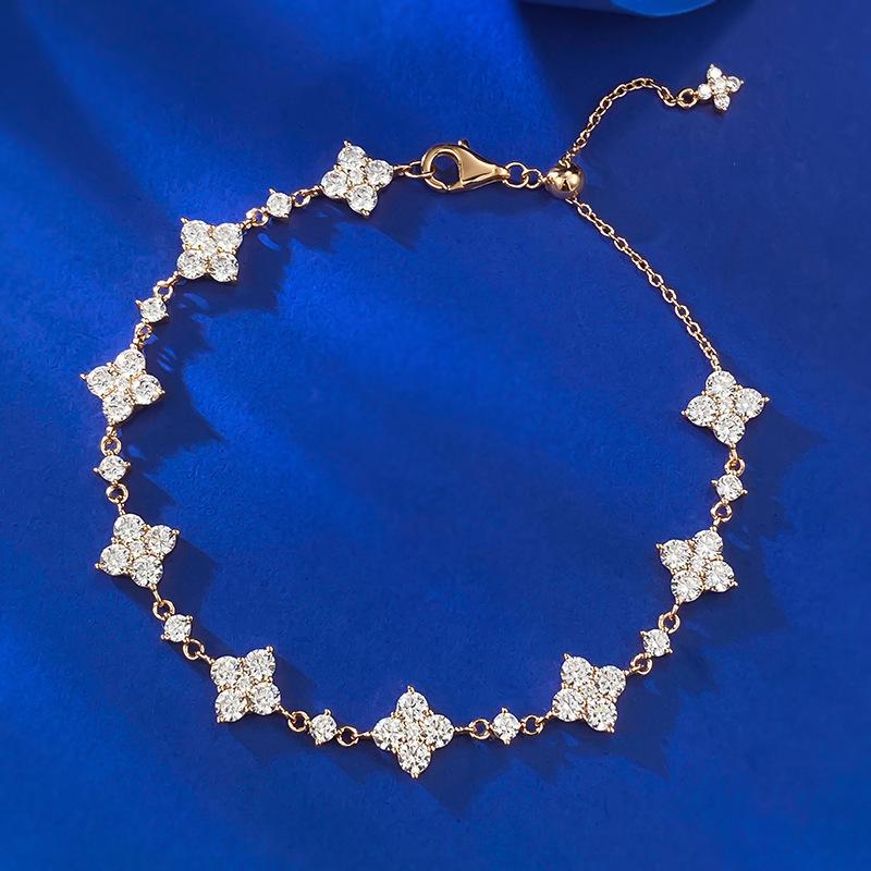 2024 New S925 Sterling Silver Natural Diamond Flowers Office/Career Fashionable Elegant Diamond-Encrusted Bracelet/Bangles Women 925 silver&Standard