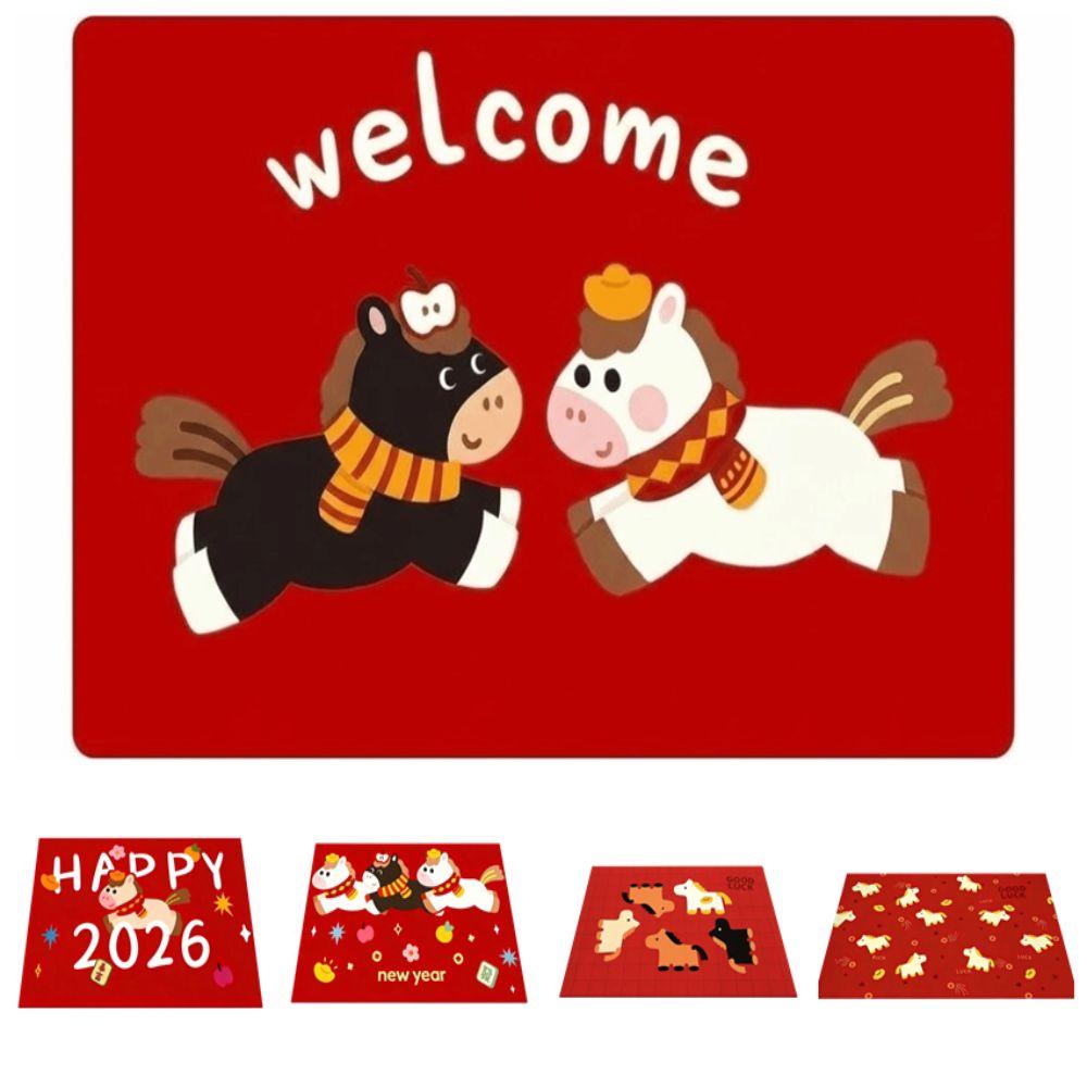 New Horse Pattern New Year Door Mat Red Bath Mat Non-slip Water Absorption Foot Mat Home Decorations