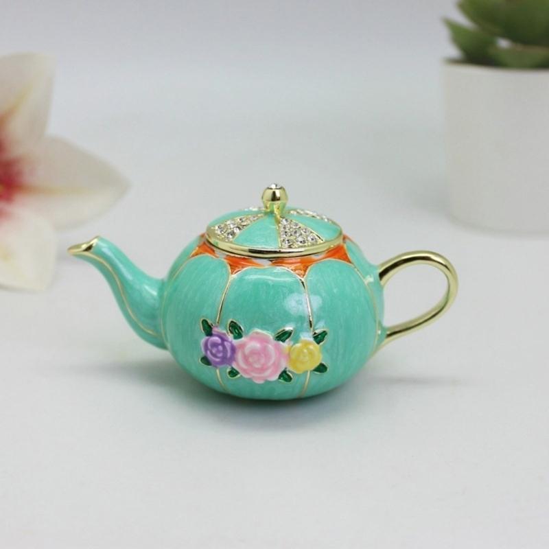 Elegant Cloisonnes Teapot Jewelry Box Alloy Ornament With Colorful Enamel For Wedding Gift Home Decoration