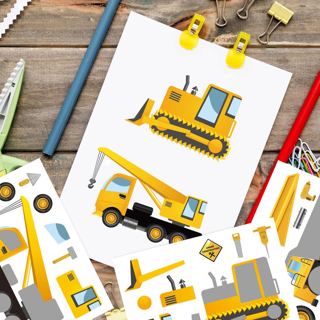 Bagger Aufkleber Gesicht machen Baustellenfahrzeuge Cartoon DIY Aufkleberbuch für Kinder Kinder Bastelaktivität