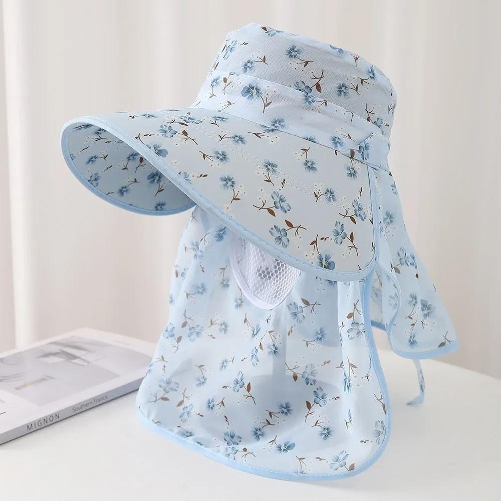 Fashion Mesh Breathable Sun Hat Fordable Wide Brim Face Hood Hat Breathable Anti-UV Basin Cap Outdoor Camping