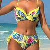 New Women's Tropical Floral Print Bikini Set High Elasticity Lycra Fabric Button Details Comfortable Fit Swimwear Ensemble