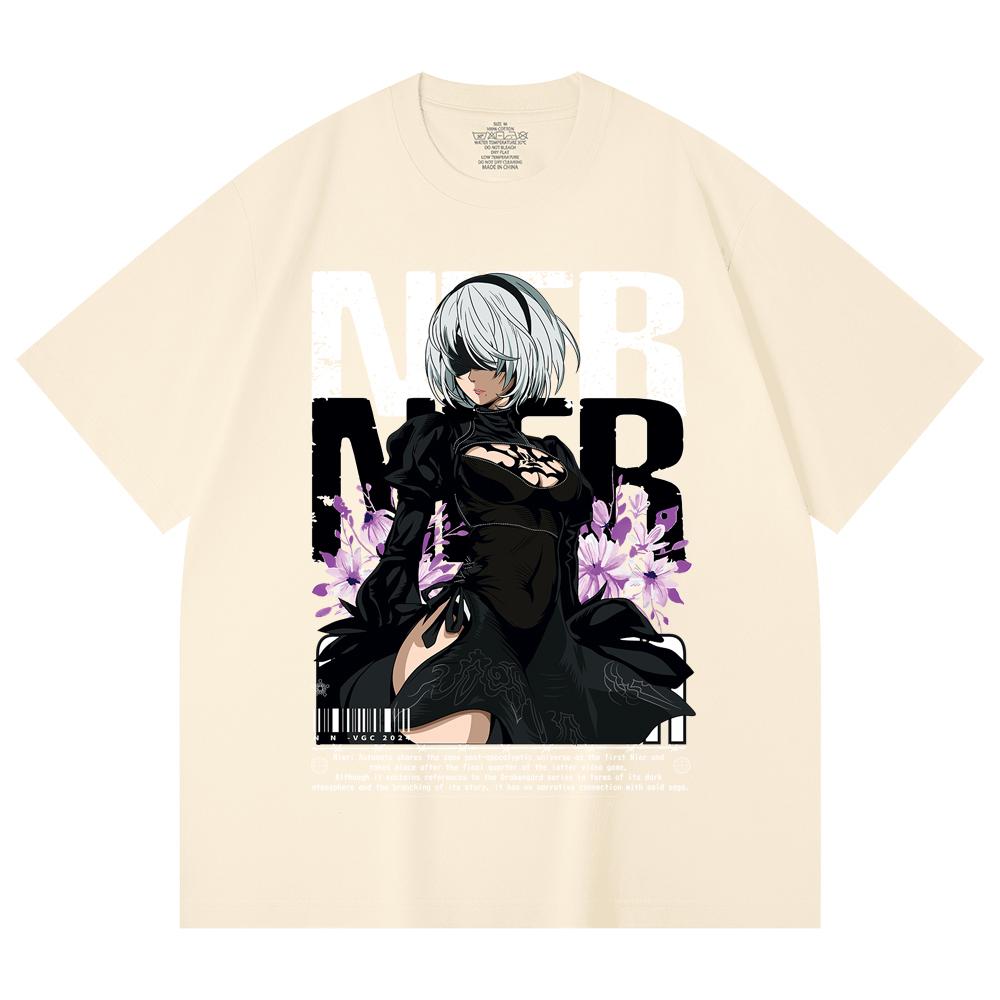 

230 Gsm 100% Cotton Nier Automata V1 Print Unisex Heavy Cotton T Shirt XS абрикосовый