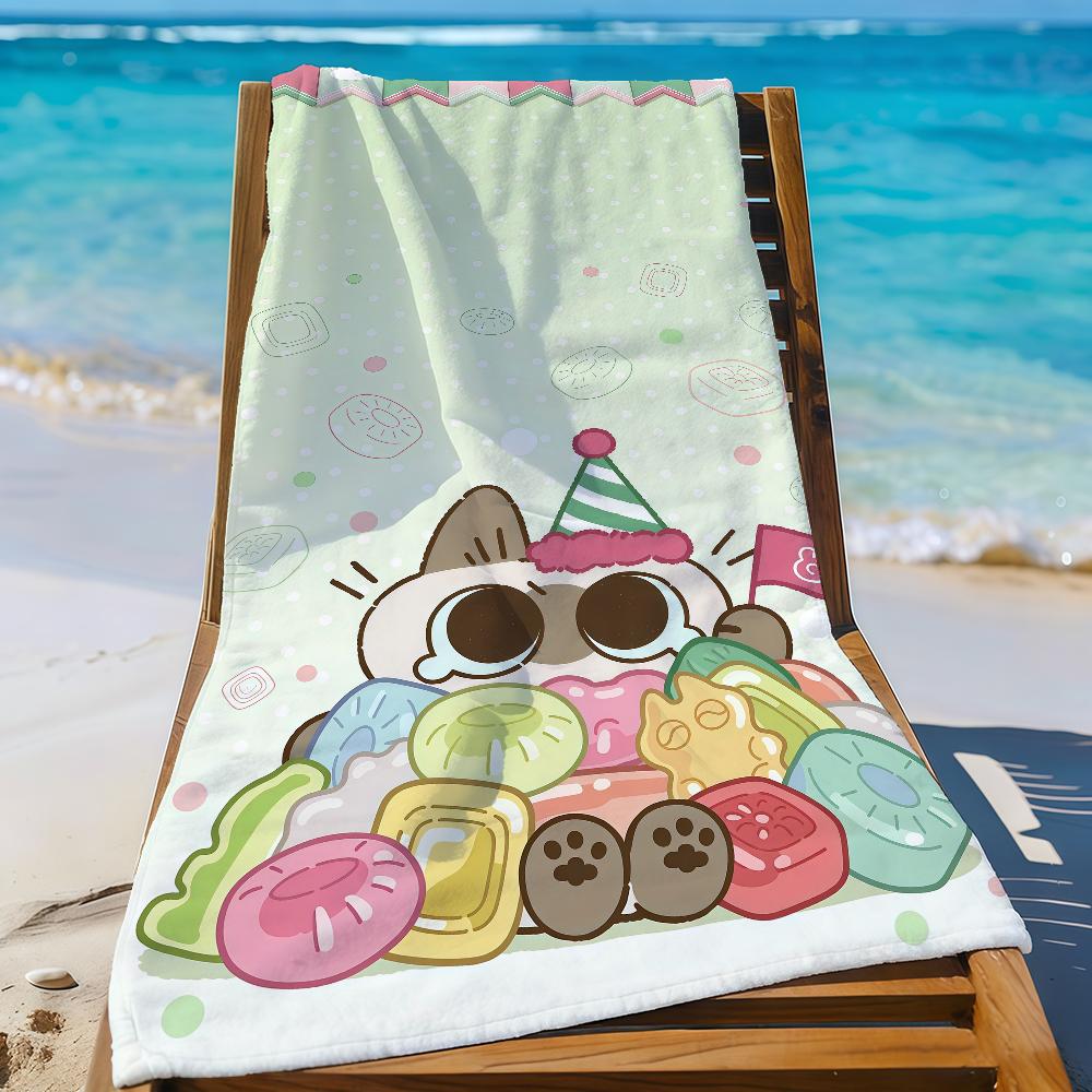 Kawaii A-Azuki Siamese Cat Towel Sports Quick Dry Travel Camping Gear Sandproof Soft Light Large Beach Towel