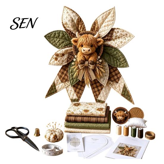 Handmade Home Decor Accessories Patchwork Bow Sewing Kit, Large Fabric DIY Sunflower Pattern Kit Pumpkin Quilted Craft for Adults, Farmhouse