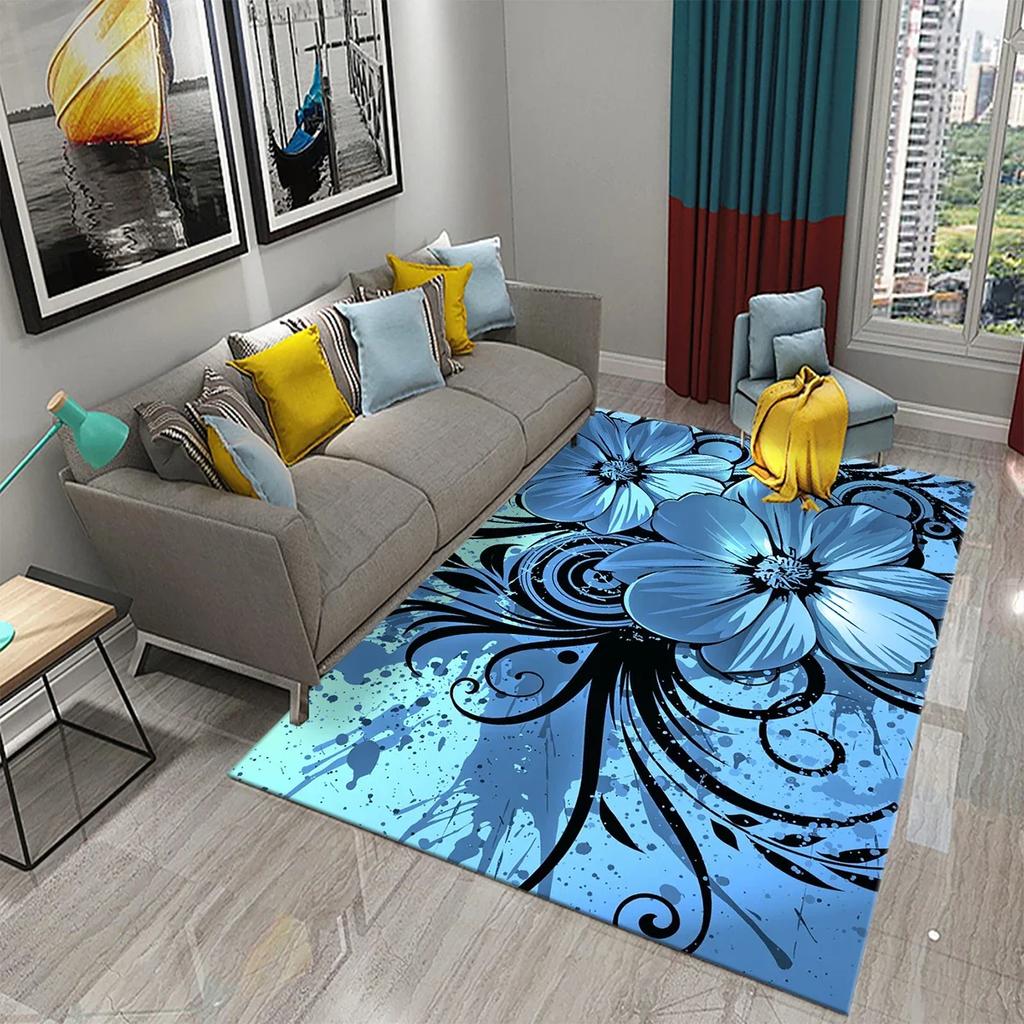 Retro Florales Muster Teppich für Wohnzimmer Schlafzimmer Bettseite Dekoration Bodenteppich Kinder Teenager Krabbelteppich Badezimmer Rutschfester Teppich