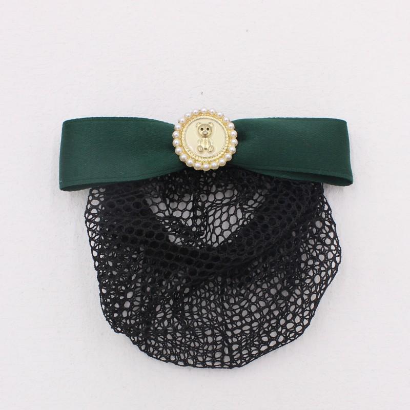 Flight Attendant & Nurse Hair Net with Butterfly Knot Hair Clip F306 темно-зеленого
