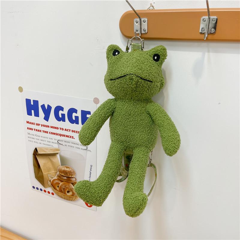 Cartoon Frog Creative Backpack Cute Animal Plush Backpack Soft Cute Doll Cute Pendant Children'S Room Decoration