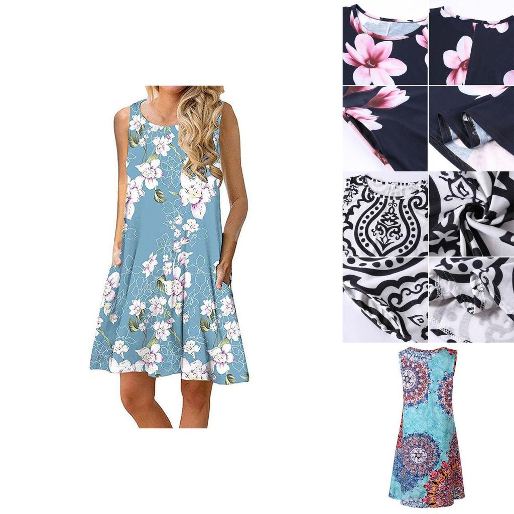 Women's Summer Boho Floral Tank Dress With Comfortable Loose Fit For Casual Beach Outings