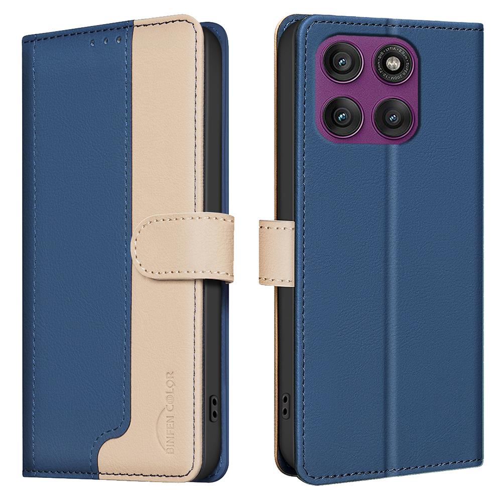 

BINFEN COLOR BF33 For Motorola Edge 60 Pro 5G Leather Case Splicing Color RFID Blocking Wallet Stand Phone Cover Blue