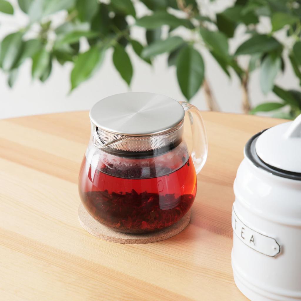 KINTO UNITEA One-Touch Teapot with Cork Mat (Bonus) - Heat-Resistant Glass, Dishwasher Safe, KINTO Teapot with Strainer, Cork Mat, and Coaster (460ml)
