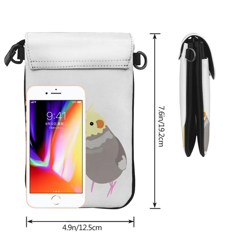 [JMI] Two Cockatiels Design Genuine Leather Smartphone Pouch, Shoulder Bag, Slim, Mini Pouch for Women and Men, Popular WalletCrossbody Bag, 19cm