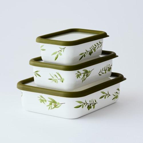 [.co.jp Exclusive] Fuji Enamel Enamel Storage Container with Erasable Writing Area and Olive Pattern, Deep, Small, with Seal Lid