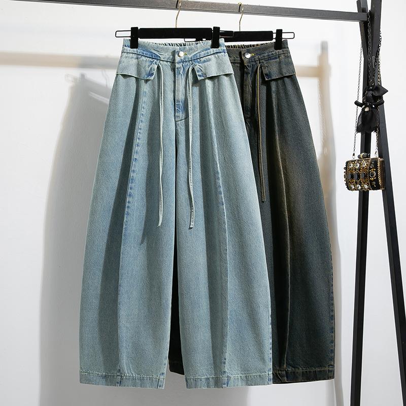 DIMANAF 2026 Summer New Plus Size Women Jeans Fashion Lady Clothing Long Pants Denim Cotton Loose Casual Elastic Waist