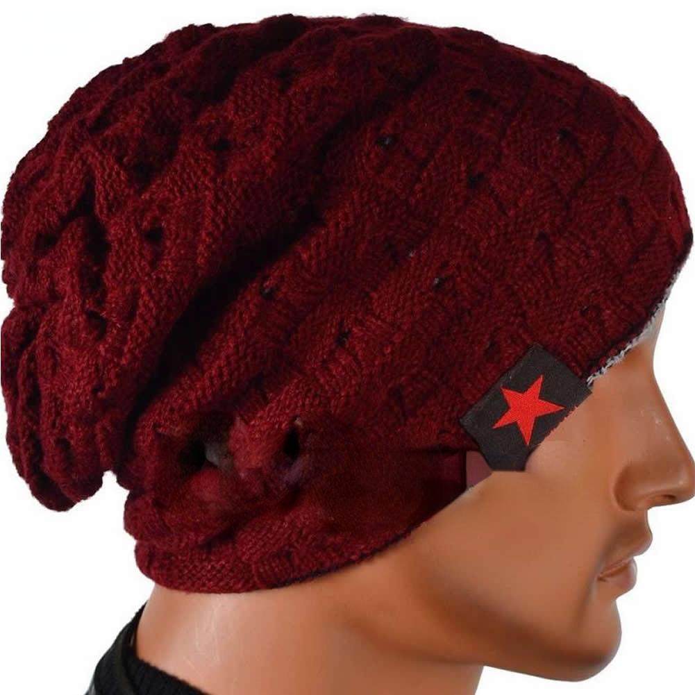 Winter Warm Men Star Skull Chunky Hat Women Knit Beanie Reversible Baggy Snow Cap Male Oversize Cap Warm Causal Accessories