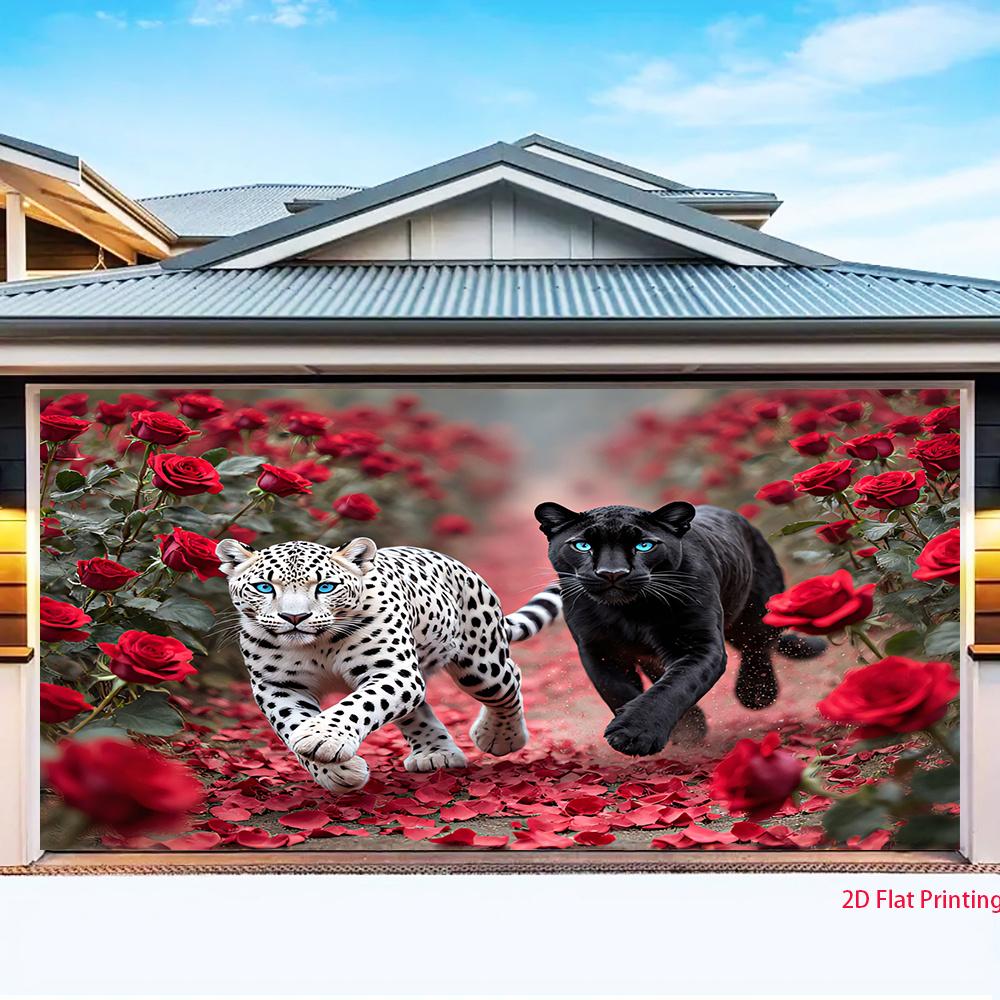 2D plane 1 snow leopard and black leopard running in the theme of rose ocean suitable for parties and room decoration