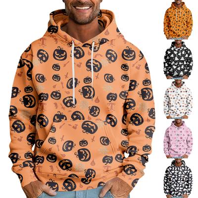 Moletom Masculino Solto com Capuz Estampa de Halloween