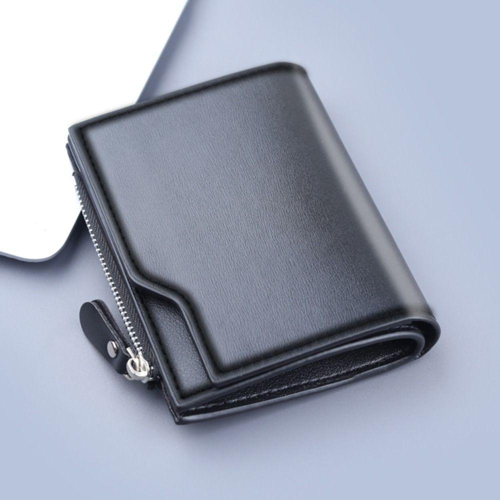 PU Leather Solid Color Men's Wallet Clutch Bag Card Holder Short Wallets Zipper Large Capacity Vintage Male Purses