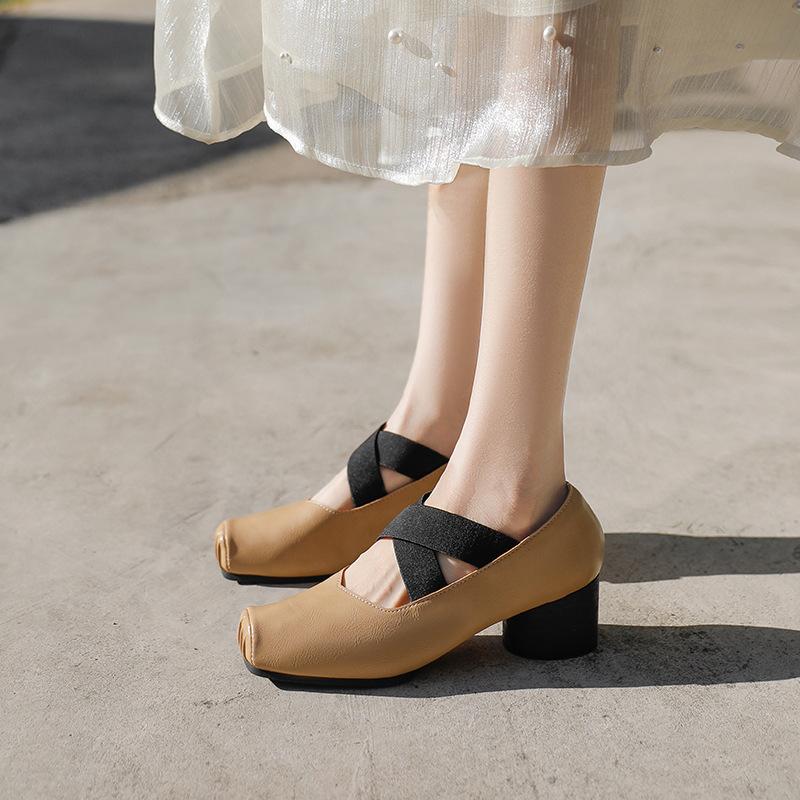 

Fashion IPPEUM Mary Jane Shoes Ballet Heeled Sandals PU Leather Pumps 5CM Ballerinas Zapatos Mujer 250