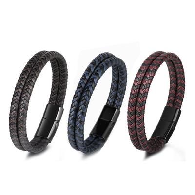 Double-Layer Woven Leather Bracelet Men'S Personality Trendy Bracelet Fashion Versatile Bracelet Jewelry