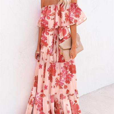 Elegant Bodycon Sexy Women's Off Shoulder Dress for Women 2022 Summer Floral Maxi Boho Party Dresses Woman Robe Femme Ladies