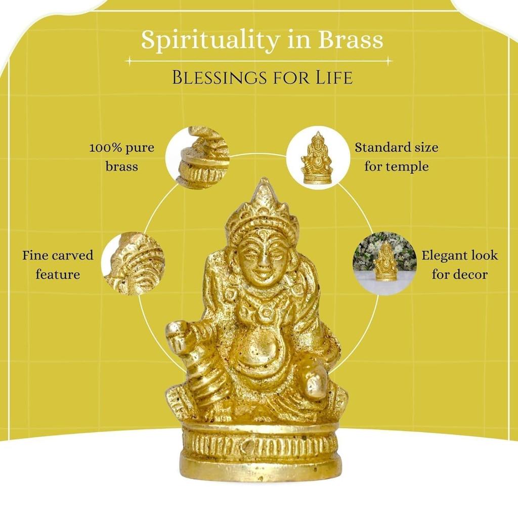 Lord Kuber Brass Statue for Home Temple | Product Dimensions - 2 X 3 X 5 Cm, Wedding