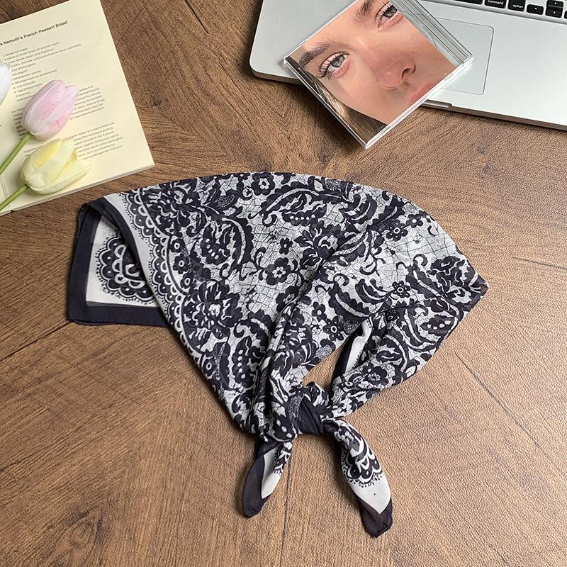 Georgette silk scarf neck small square scarf neck protection scarf fresh floral headscarf summer women's pastoral headband hair accessories