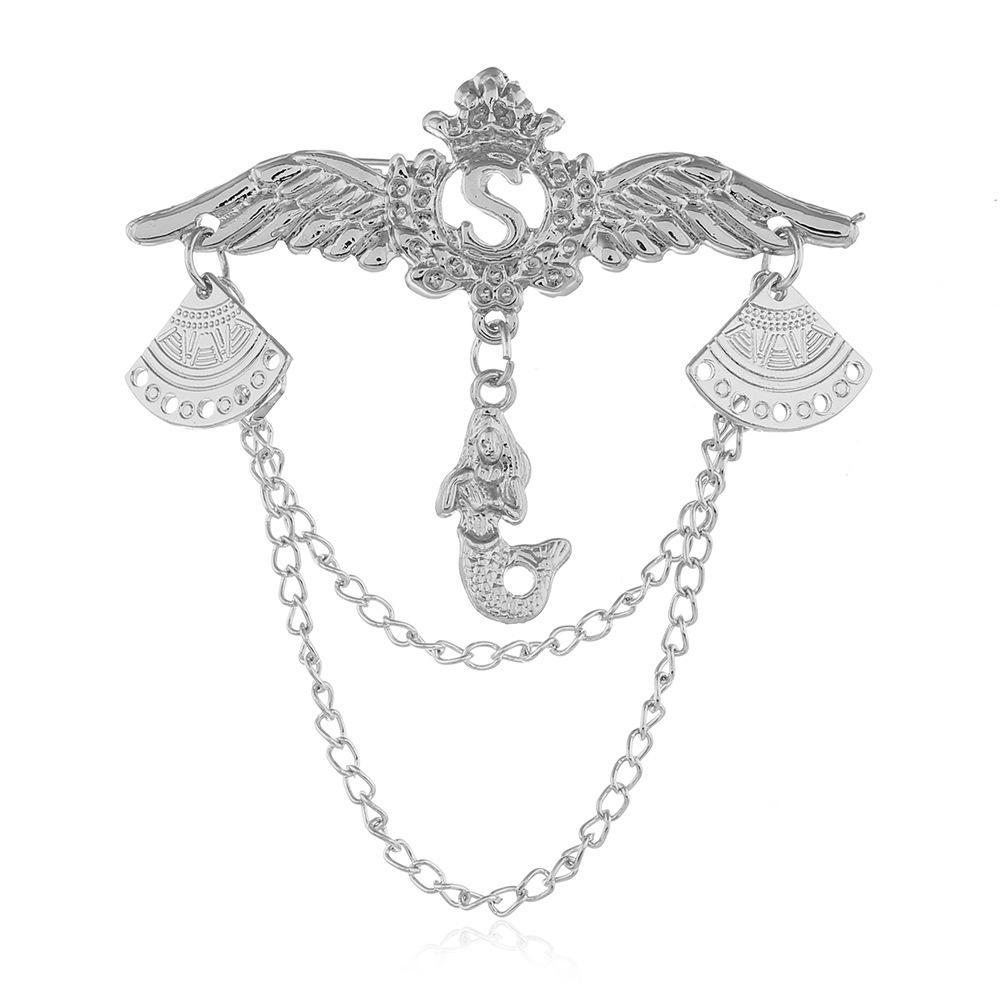 

Брошь в стиле ретро в европейском и американском стиле с кисточкой в виде морской короны и крылатым сердцем для мужчин и женщин