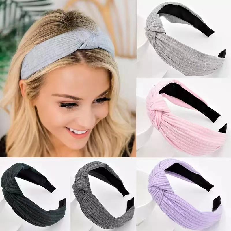 

Женские вязаные обручи для волос, однотонные повязки на голову с узлом, модные винтажные тюрбаны с крестом, повязки, банданы для волос