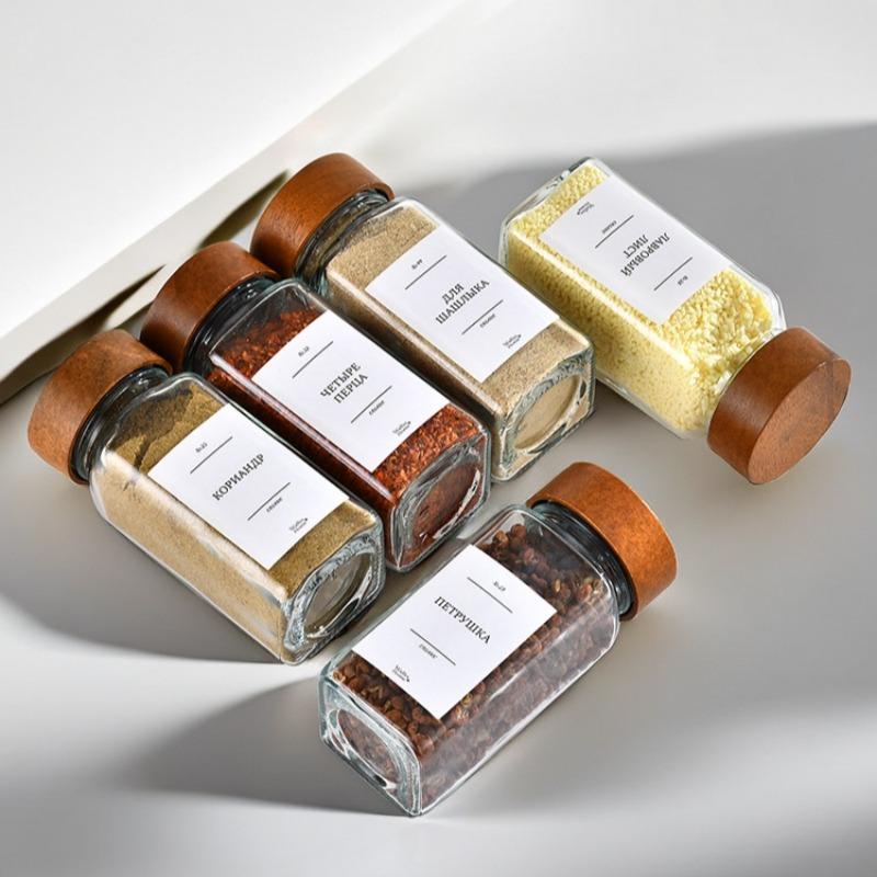 12pcs Spice Jars with Labels Thickened Glass Seasoning Containers with Bamboo Lids Sealed Seasoning Bottles with Silicone Funnel