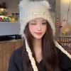 Cold-proof Faux Fur Beanies Hat Thicken Knitted Bobble Cap  Women Accessories