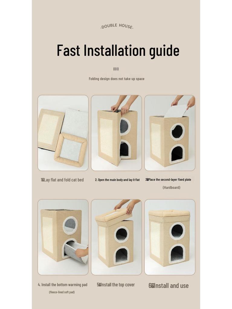 Dreistöckige Universelle Katzenvilla: Warmes Bett, Kratzbaum, Doppellagig, Faltbar für Alle Jahreszeiten