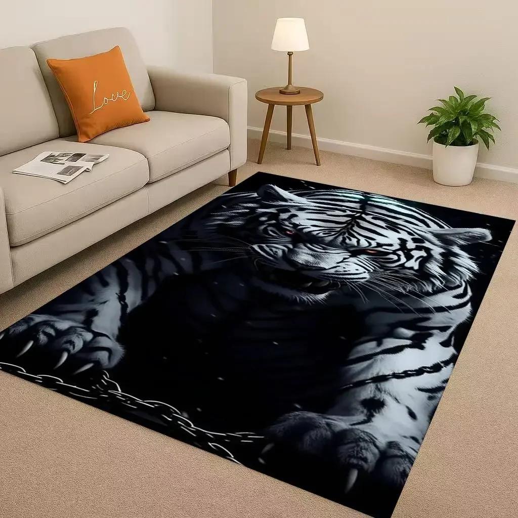 Classic Tiger Lion Beast Art Cartoon Living Room Non-Slip Area Rug Carpet For Bedroom Playroom Sofa,Home Decor Doormat Gift