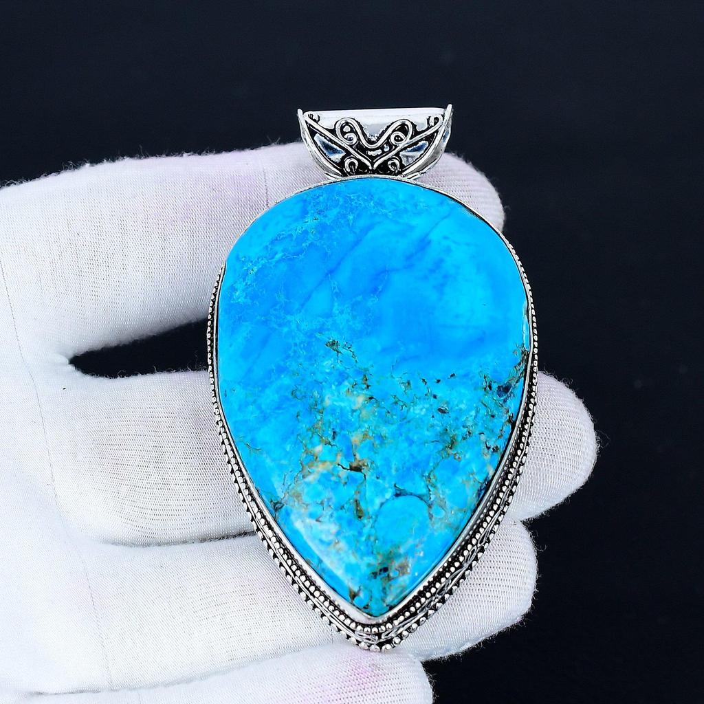 Tibetan Turquoise Pendant, 925 Sterling Silver Handmade Jewelry, Turquoise Silver Pendant, Party Wear Jewelry For Women's, Pendant New Year Gift