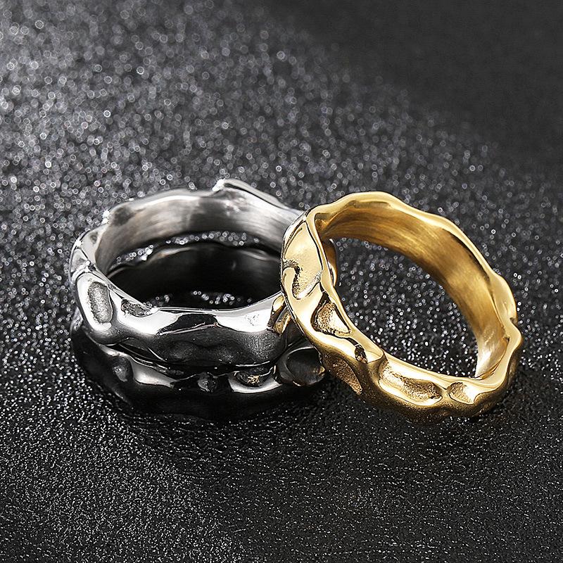 Ring, European and American Creative Personality Irregular Wave Men's Titanium Steel Ring