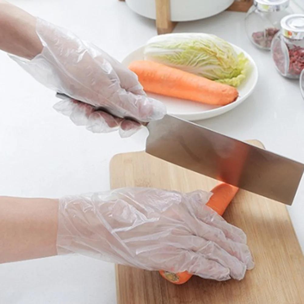 Transparent 100PCS/lot Disposable Plastic Gloves for Restaurant Use Home Kitchen Food Processing Household Cleaning Gloves