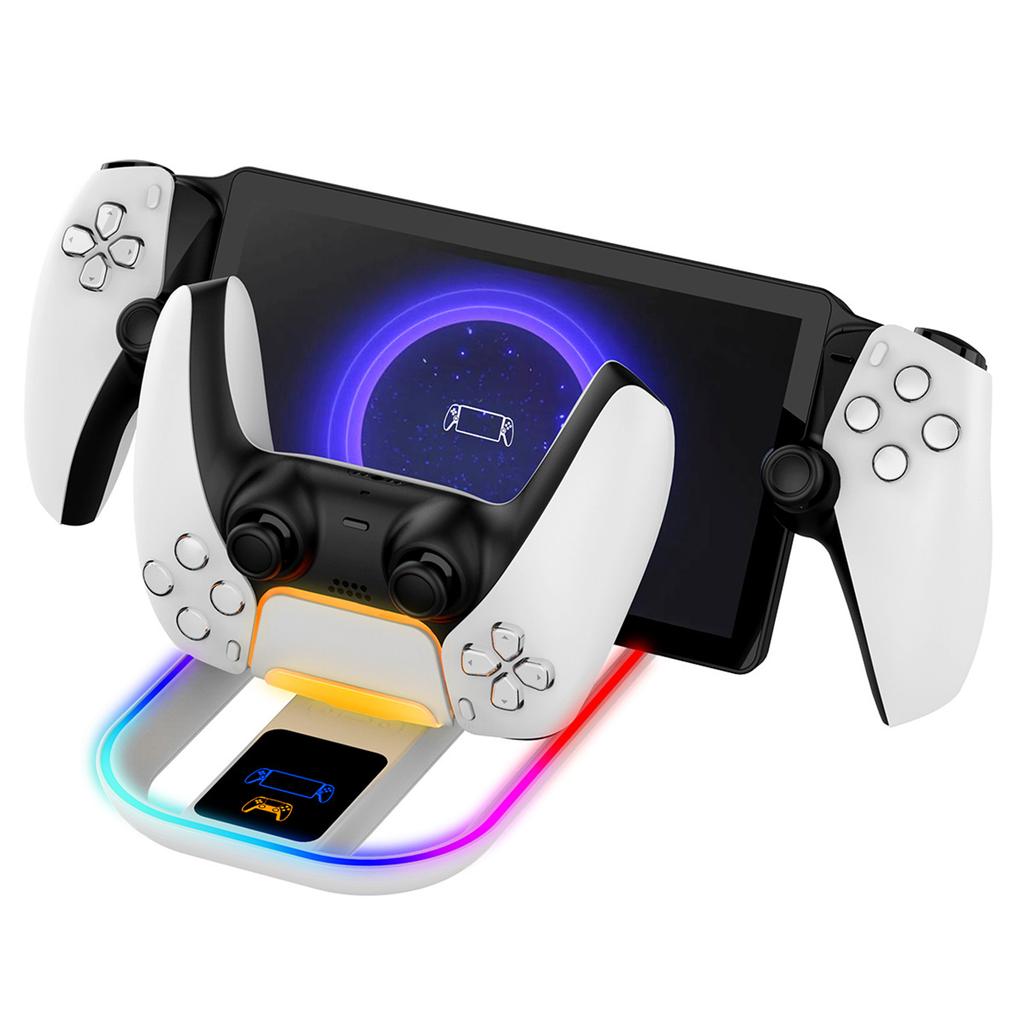 Dual Type C Charging Dock Station Charge Solution for PS5 Portal/PS5 Controller Charger Holder Base with 14 RGB Lights