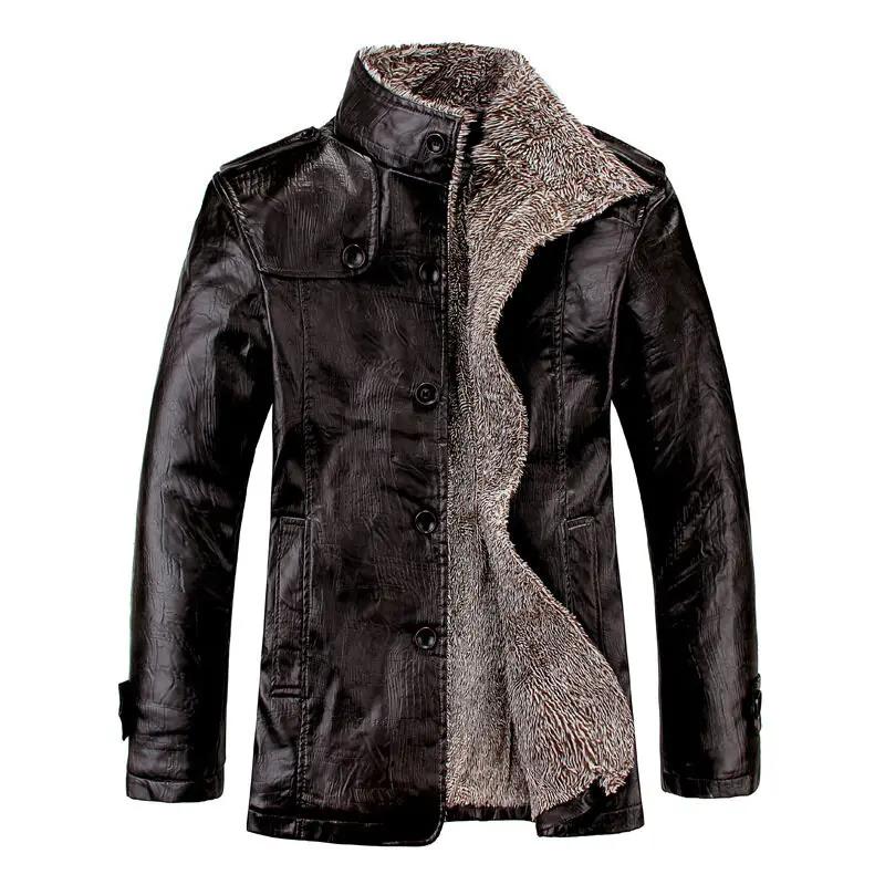 Windproof Warm Winter Coat Male Leather Fleece Motorcycle Coat Men's Plus Velvet PU Leather Jacket Casual Faux Leather Jacket
