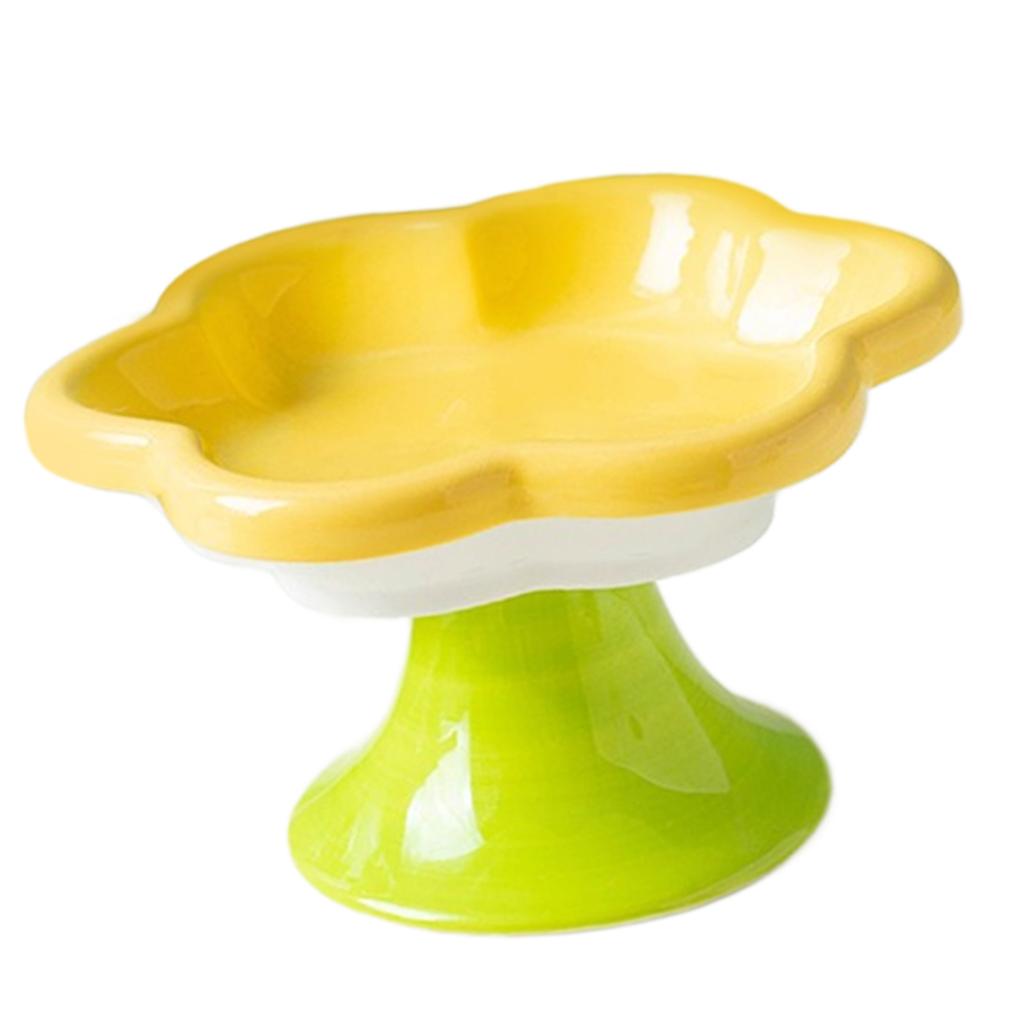 Ceramic Pet Bowl Flower Shape Cat Food Dish Nonslip Elevated Stand Feeding Plate for Neck Protections and Easy Cleaning