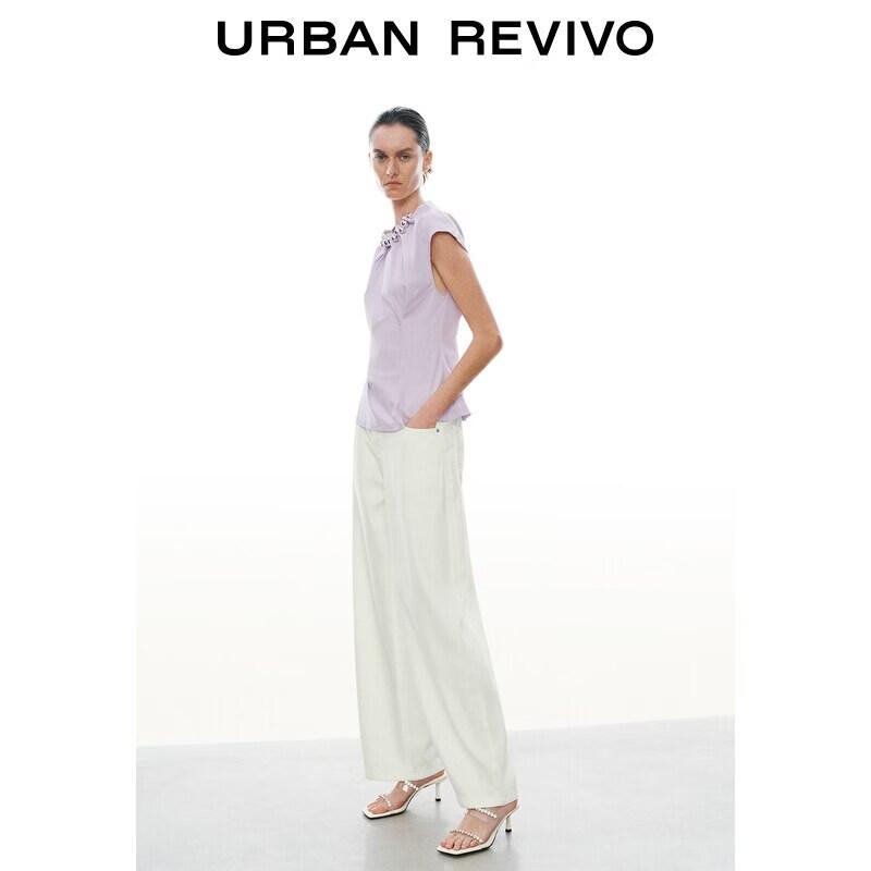 UR2026 Women s Sleeveless Pleated Beaded Blouse S