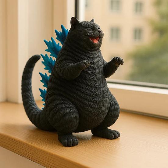 Dinosaur Cat Figurine Mini Roaring Cat Statue Collectible Resin Cat Ornament for Home Office Desk Shelf Decoration Cat Lovers Gift