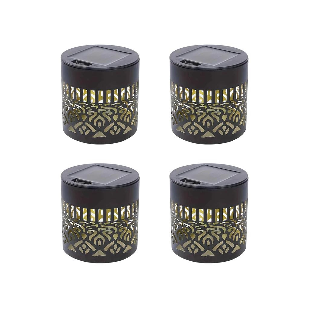Solar Powered Decorative Lantern Set of 4 Mandala Pattern Outdoor Garden Lights with Metal Frame and Integrated Solar Panel for Pathway Patio Deck