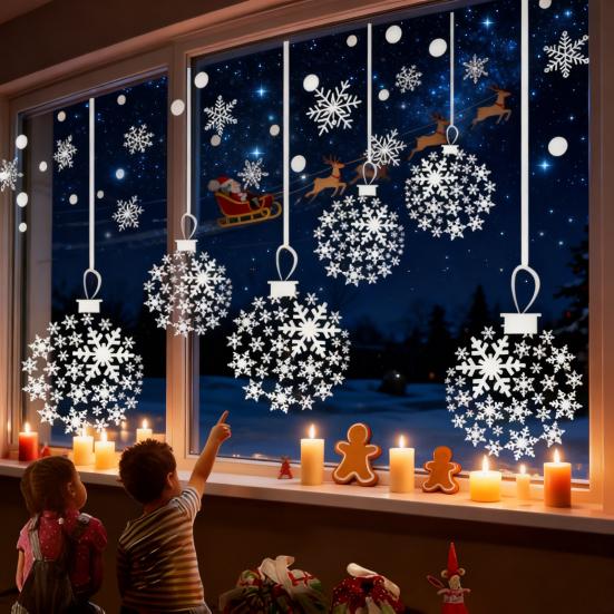 Yousheng Weihnachts-Schneeflocken-Fensteraufkleber Groß Weiße Schneeflocken Fensteraufkleber Winter PVC Aufkleber für Glas Innen Feiertagsdekoration