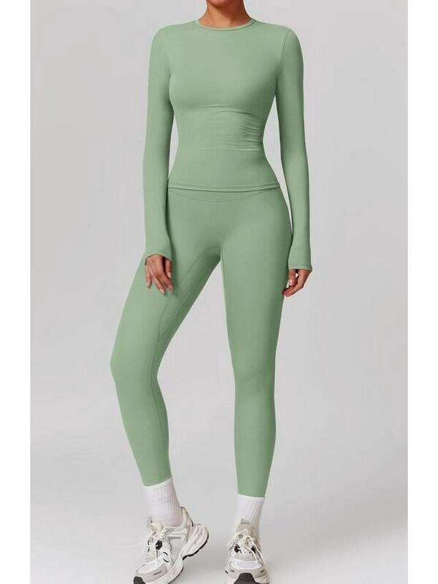 Elastic Brushed Yoga Set: Quick-Dry Fitness Wear with Long-Sleeve Top and Running Pants, Perfect for Spring/Autumn.