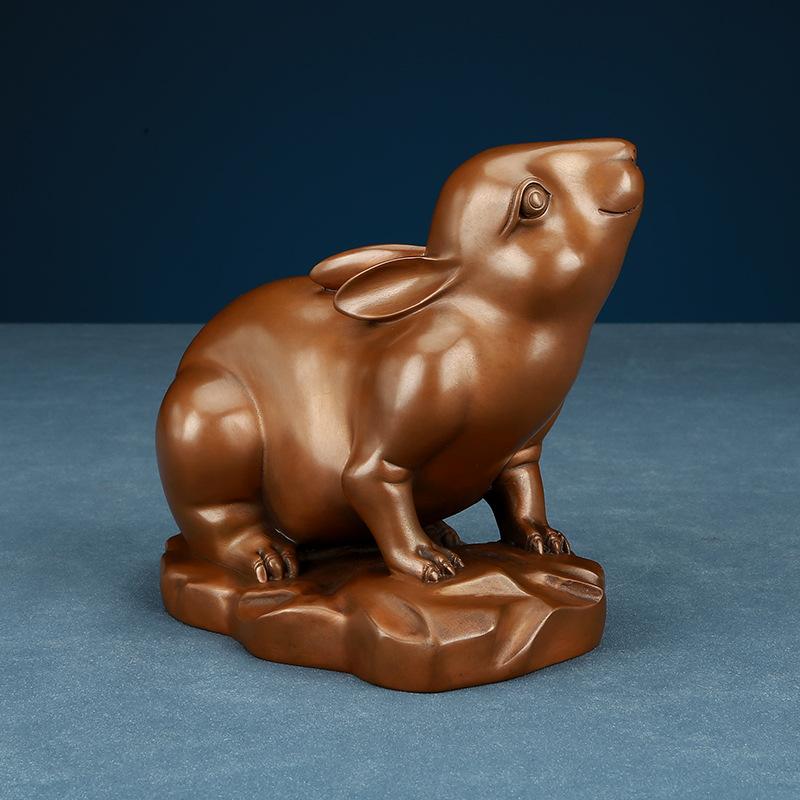 Kızıl Bakır Çin Zodyak İşareti Tavşan Ofis El Sanatları Oturma Odası Ev Dekorasyonu